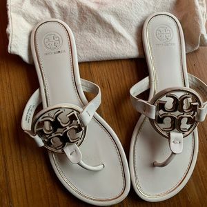 White and gold Tory Burch Flip Flops
